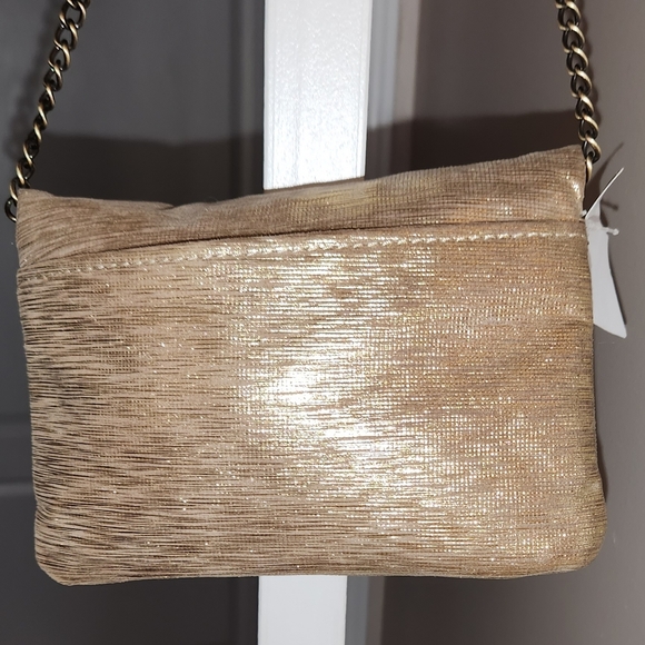 HOBO Golden Taupe Foldover Clutch with Card Wallet and Chain Strap NWT - Picture 2 of 9